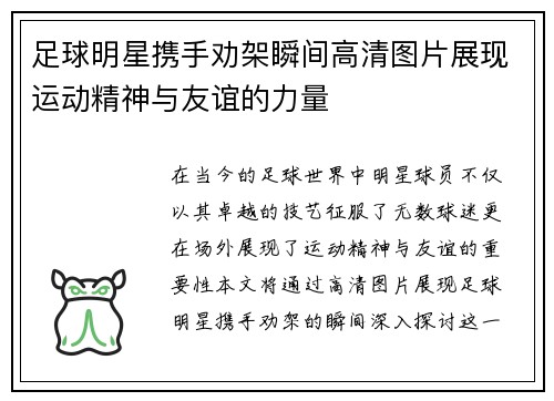 足球明星携手劝架瞬间高清图片展现运动精神与友谊的力量